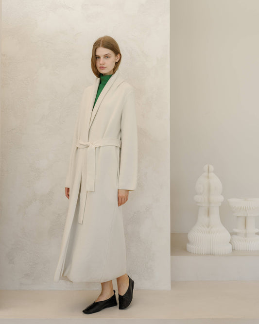 Cappotto cardigan maxi Lèmme in cashmere mix con cintura, bianco naturale, taglia L