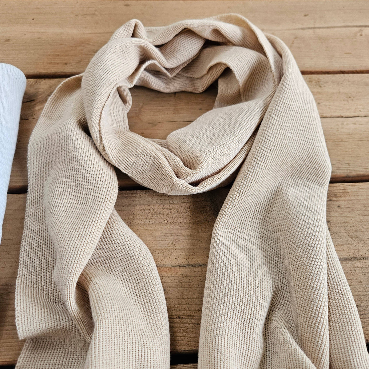 100% Merino wool scarf for men or women - Unisex beige wool: Beige