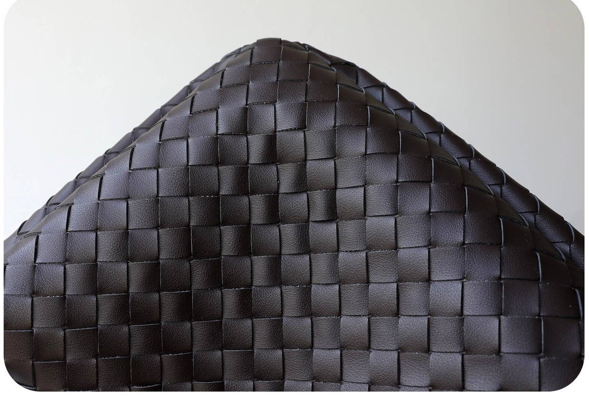 Hand-Woven Leather Bucket Shoulder Bag: Coffee