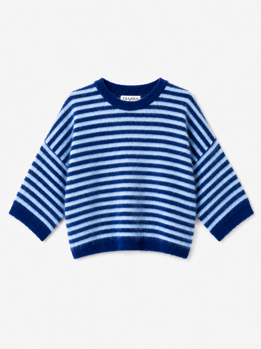 Striped oversized pullover with a fluffy look: Navyblau / Hellblau / Einheitsgröße