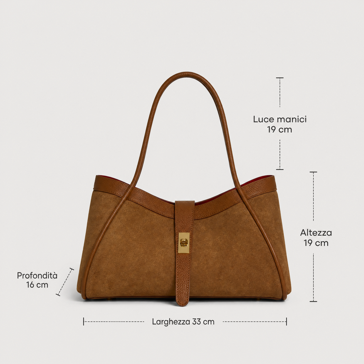 Medium suede bag in real leather Made in Italy 34x20x15: Sable