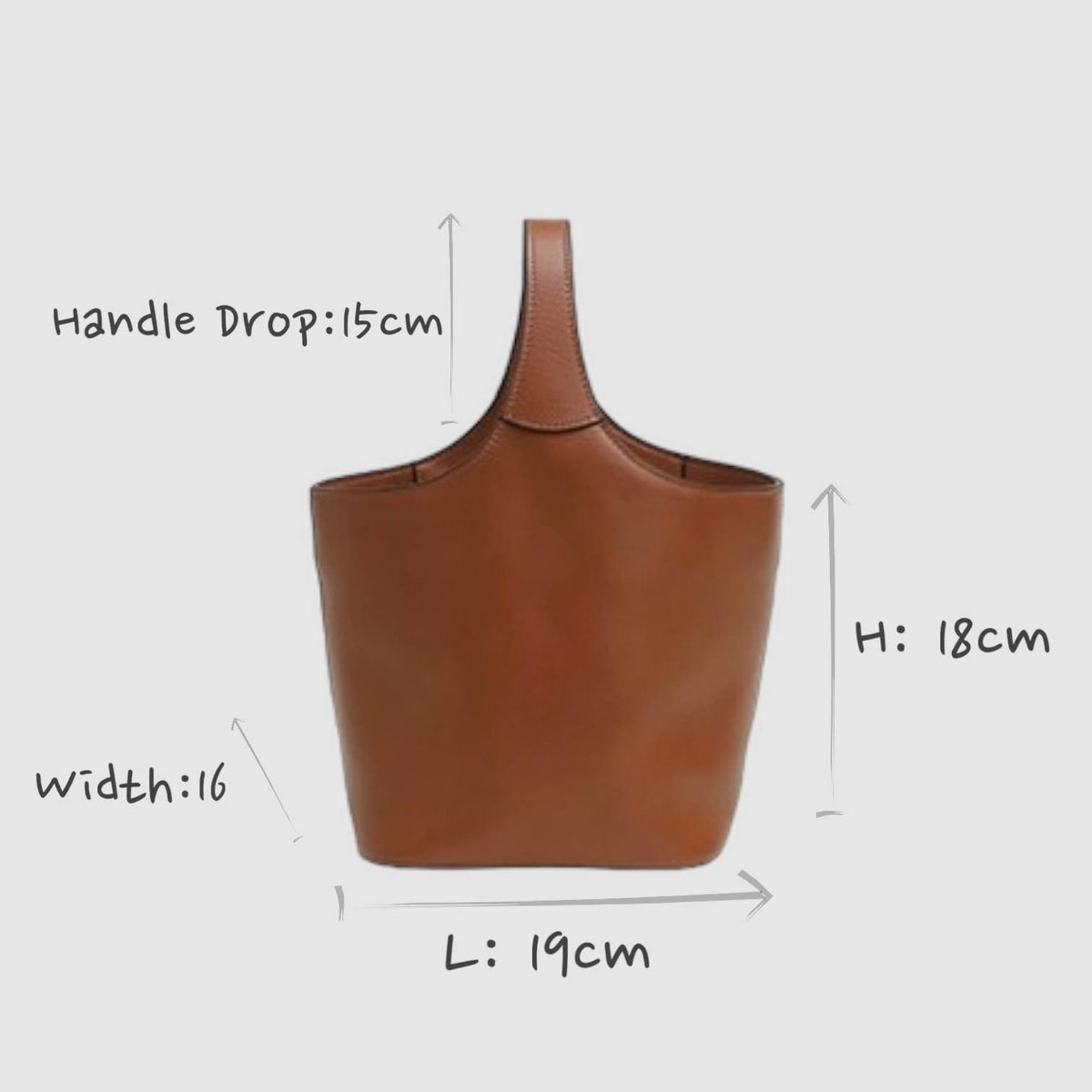 Elle - Minimalism Style Genuine Leather Bucket Shape Bag: Brown