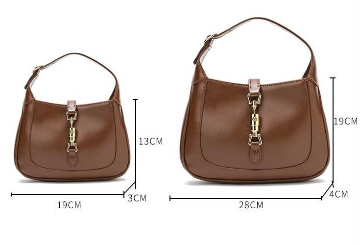 Genuine Leather Saddle Hand Shoulder Bag: Black / Large