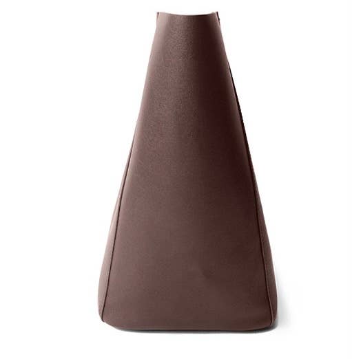 Genuine Leather Minimalism Bucket Shape Shoulder Tote Bag: Coffee