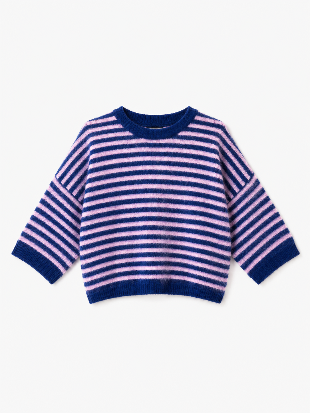 Striped oversized pullover with a fluffy look: Navyblau / Rosa / Einheitsgröße