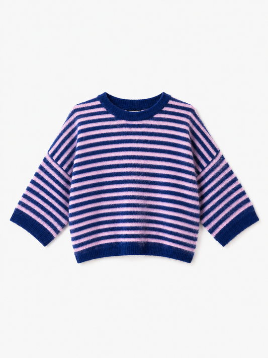 Striped oversized pullover with a fluffy look: Navyblau / Rosa / Einheitsgröße