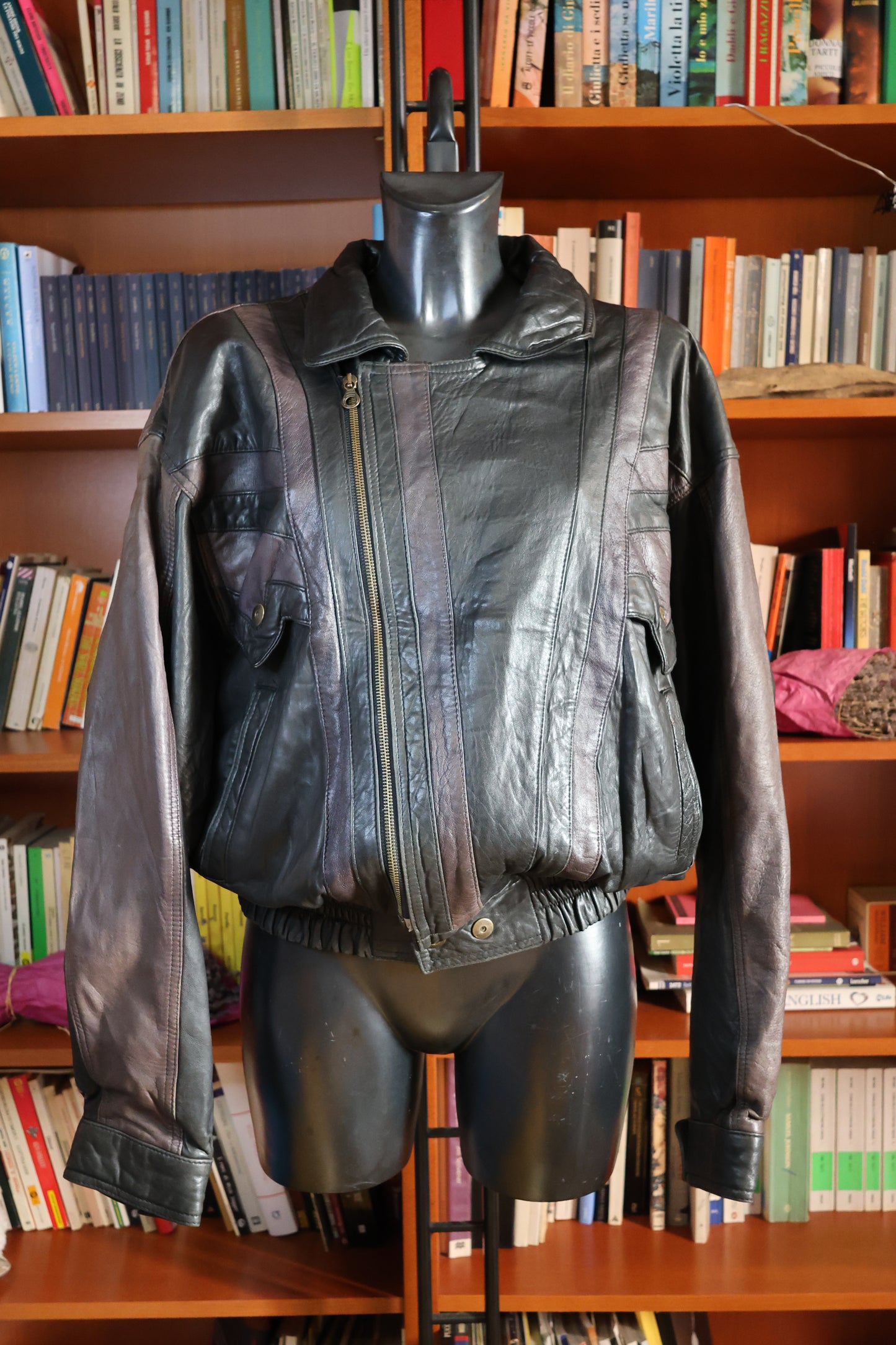 Black & Violet leather bomber