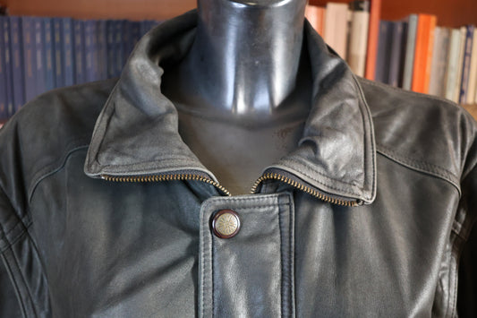 Washed out black leather bomber jacket