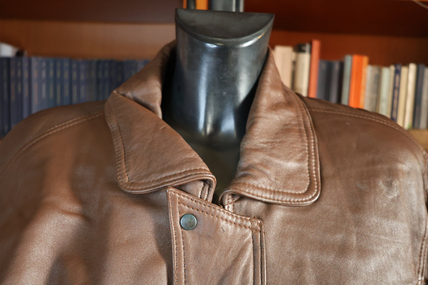 Brown leather jacket with collar