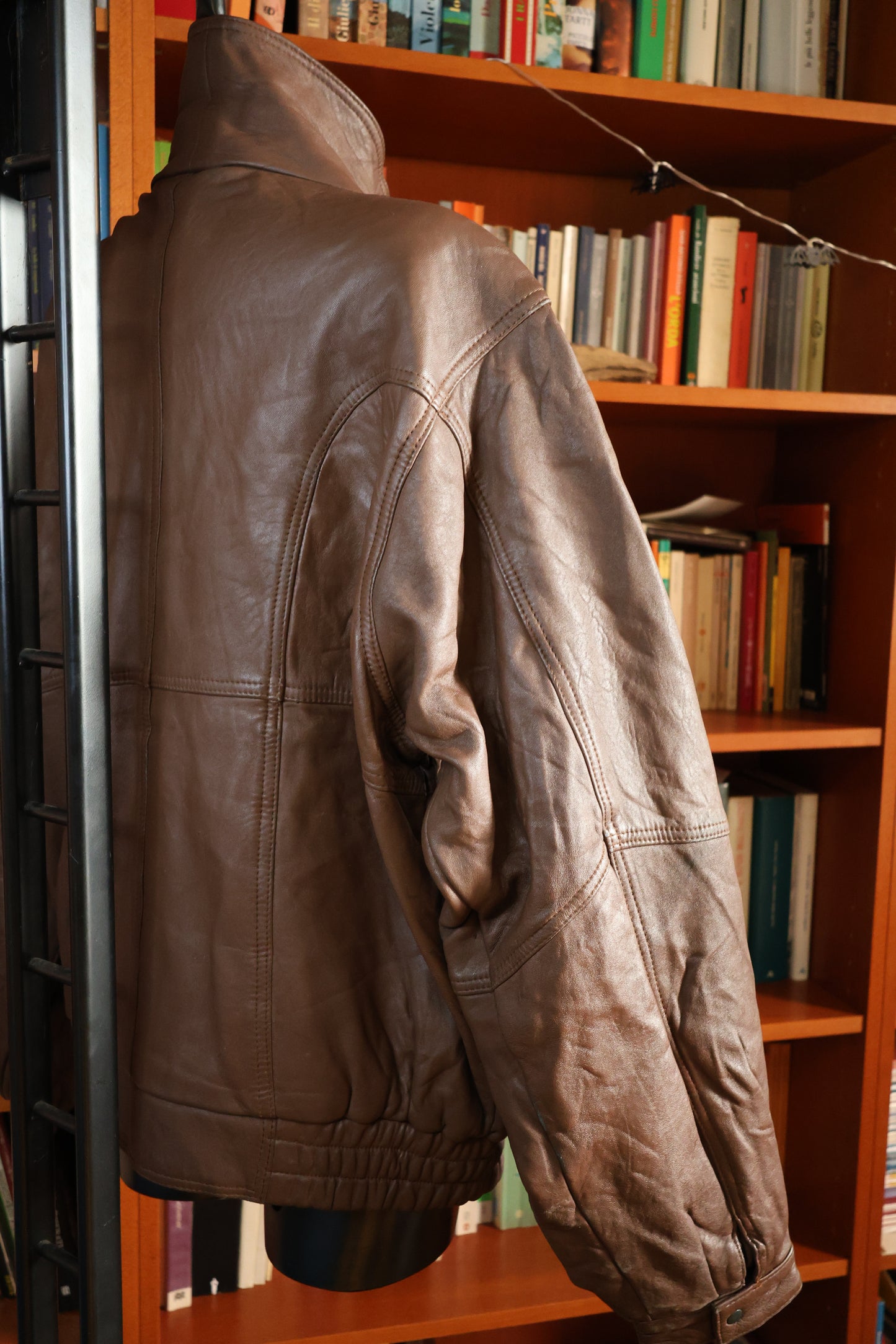 Brown leather jacket with collar