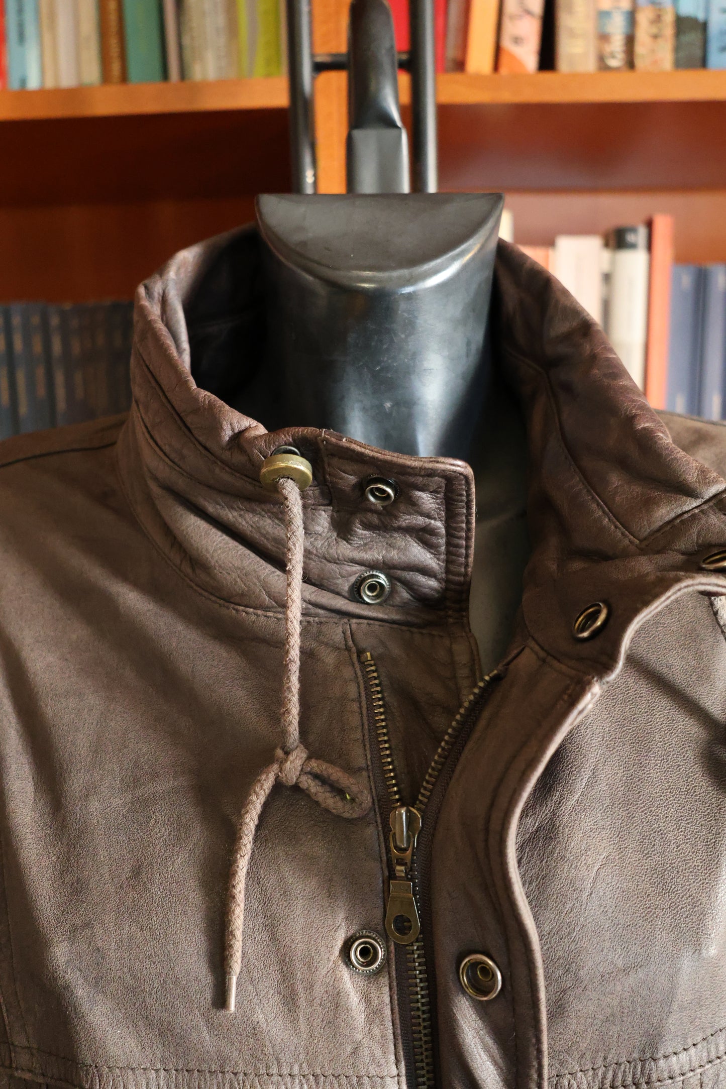 Brown leather bomber