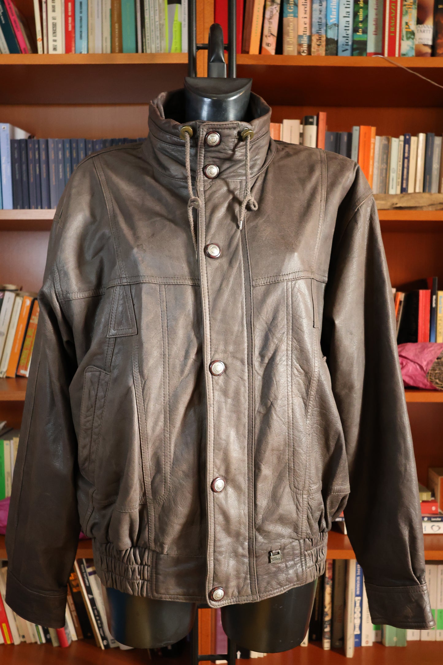 Brown leather bomber