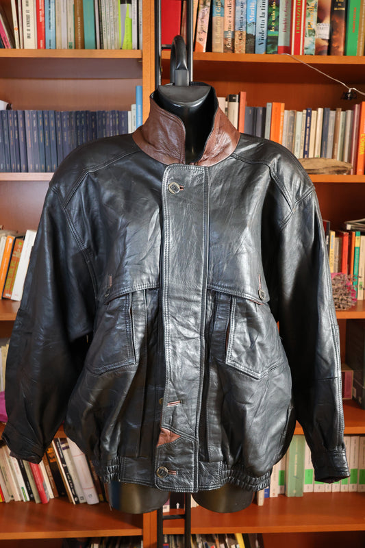 Black and brown leather bomber