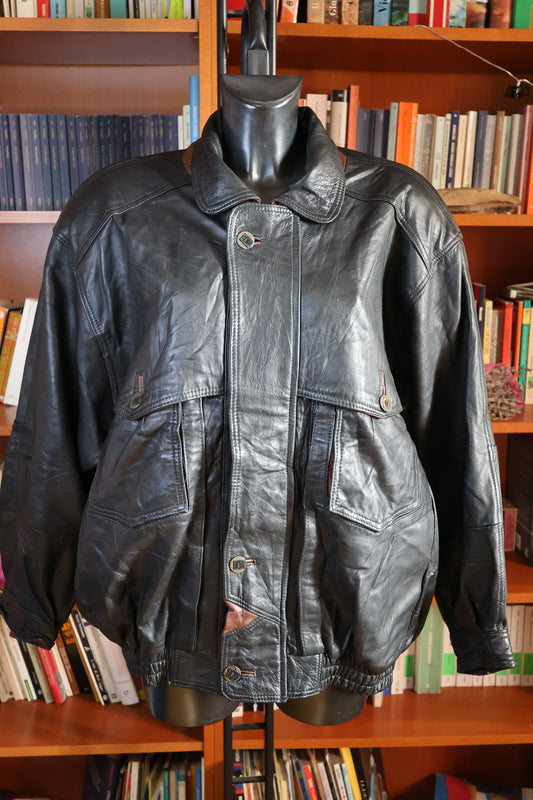 Black and brown leather bomber