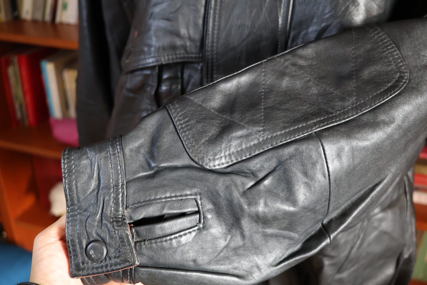 Black and brown leather bomber