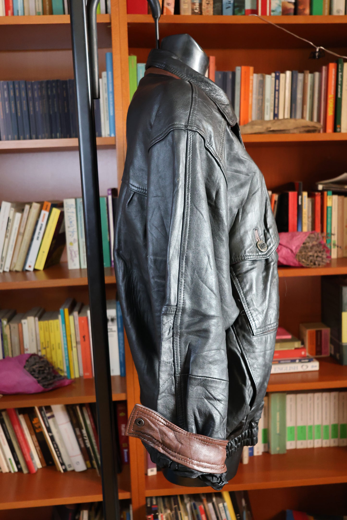 Black and brown leather bomber