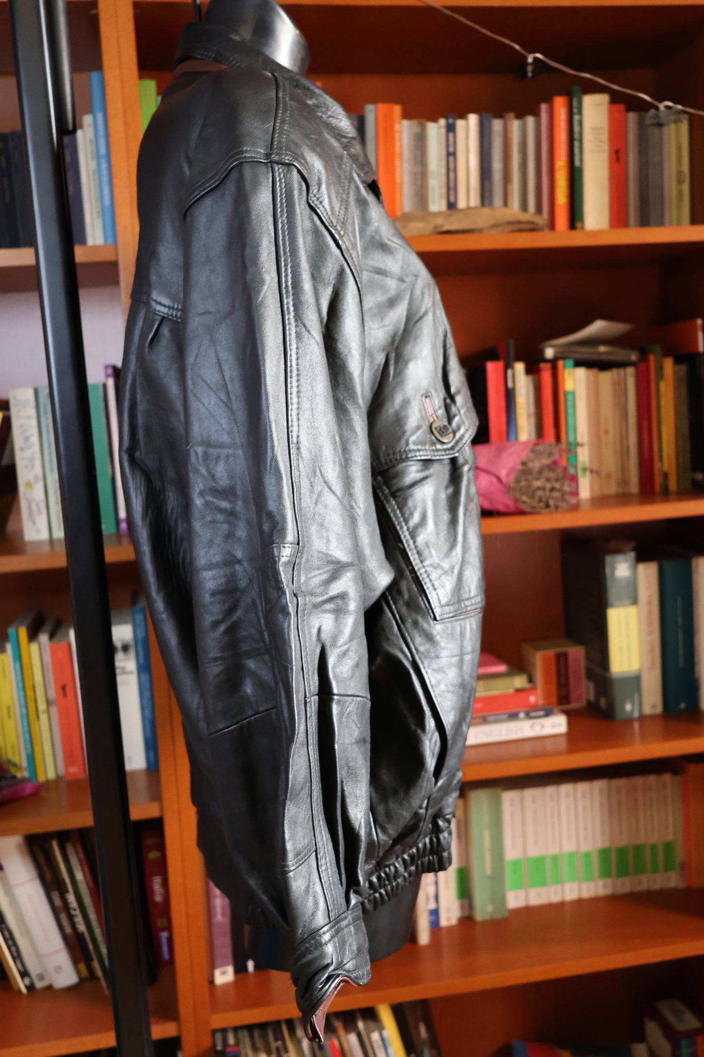 Black and brown leather bomber