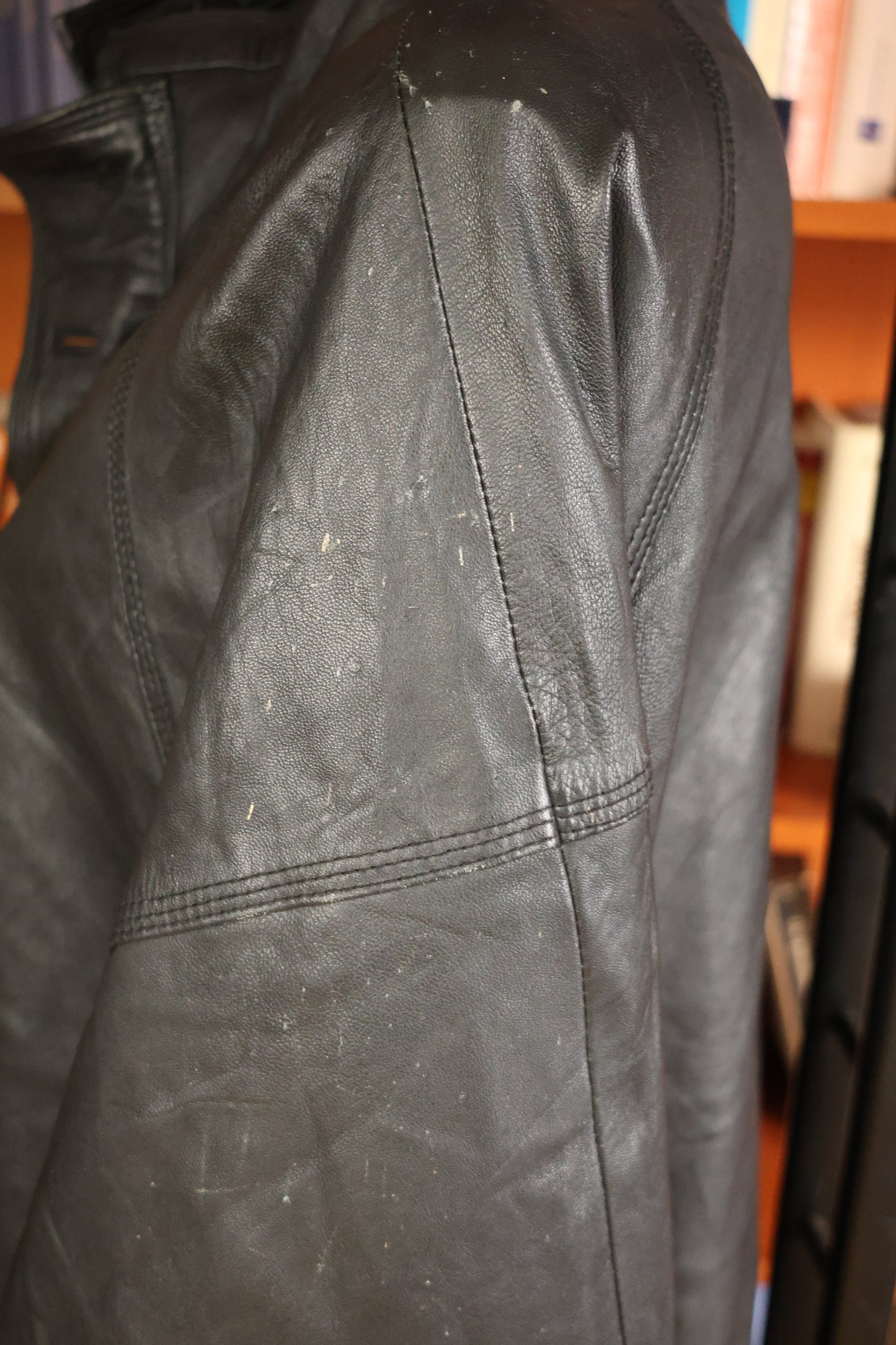 Black long leather jacket