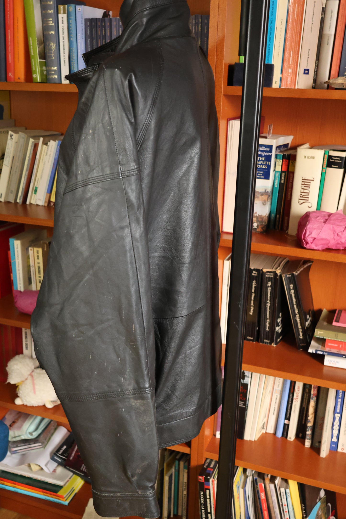 Black long leather jacket