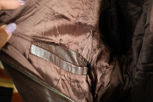 Brown leather bomber
