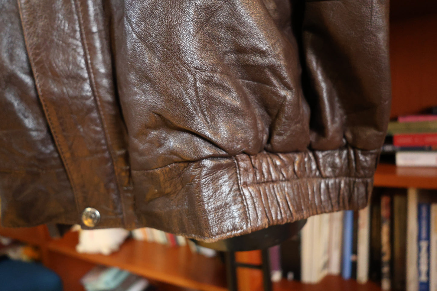 Brown leather bomber