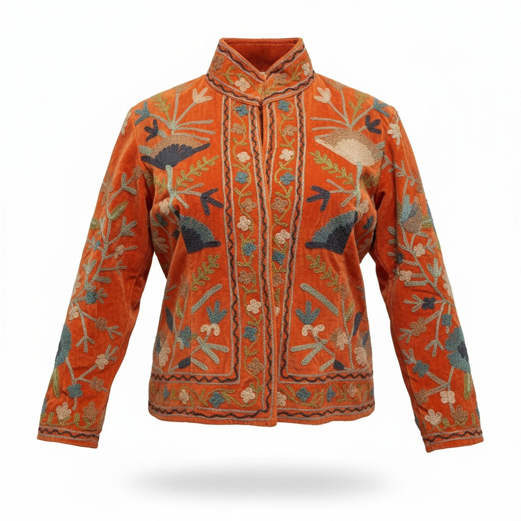 Velvet Suzani Jacket - Orange
