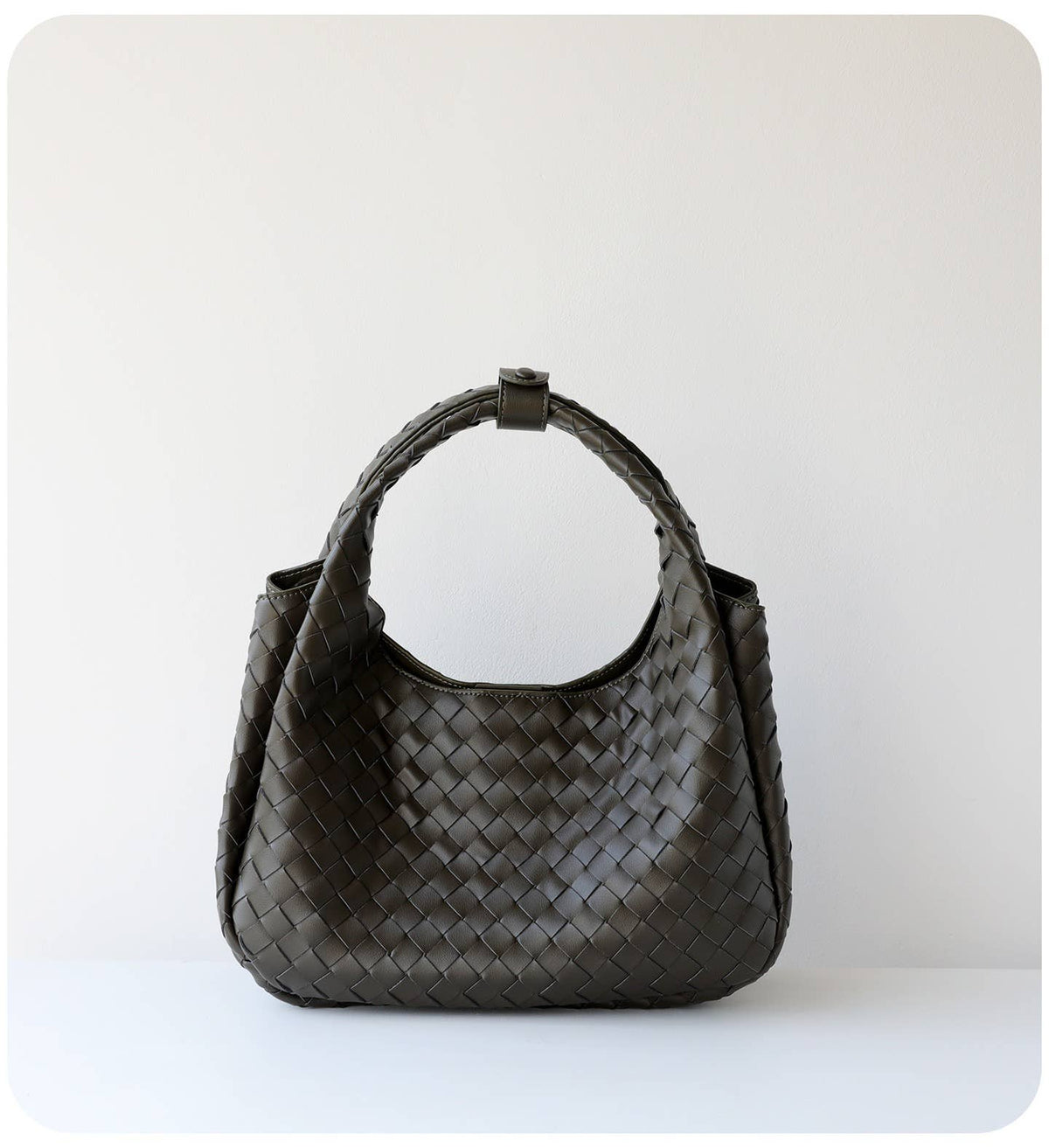 Hand-Woven Leather Bucket Shoulder Bag: Coffee