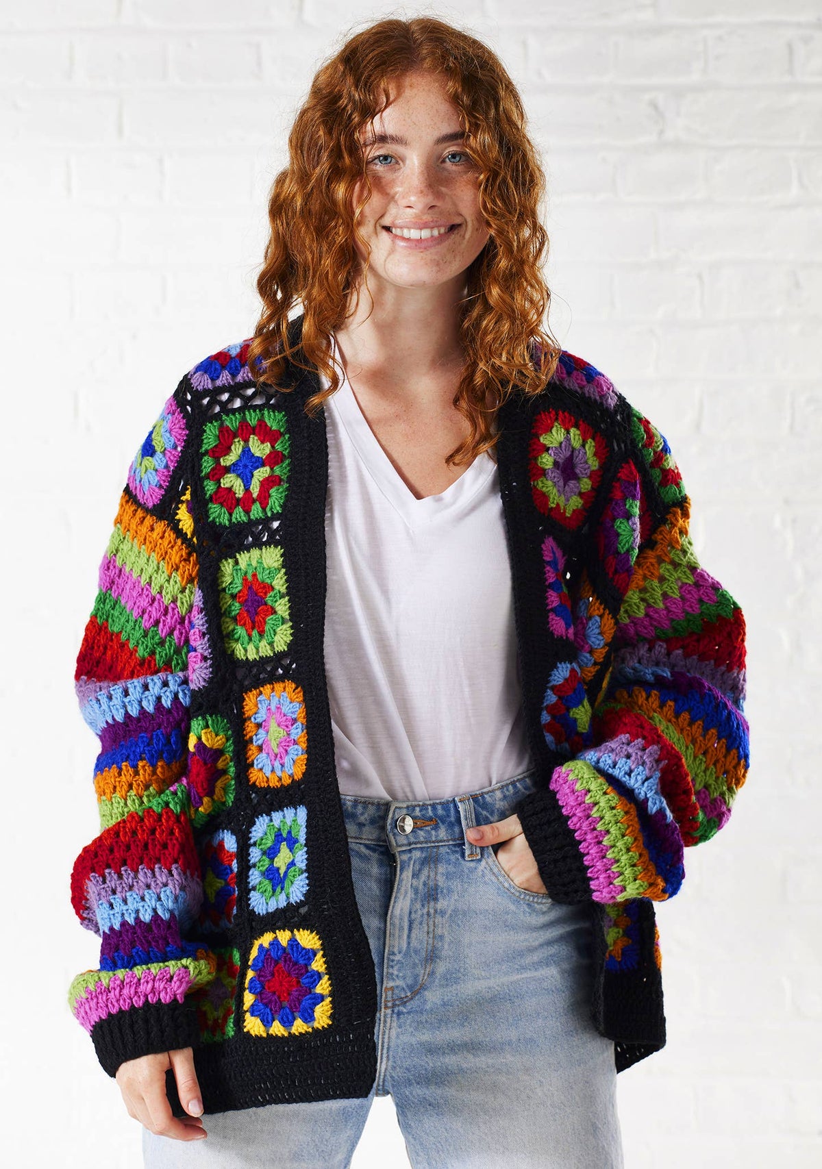 Crochet Rainbow Cardigan: Black(BK)