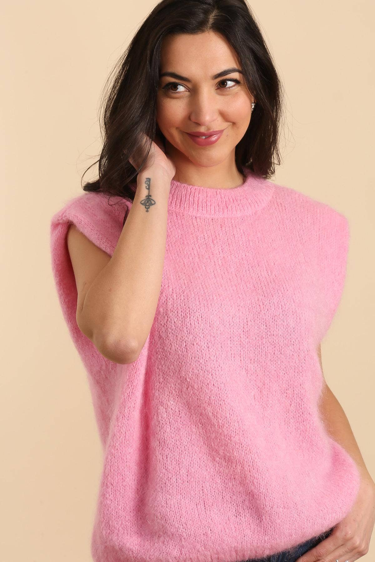 MOHAIR AND WOOL SLEEVELESS CREW NECK SWEATER: Chocolat auburn / One size