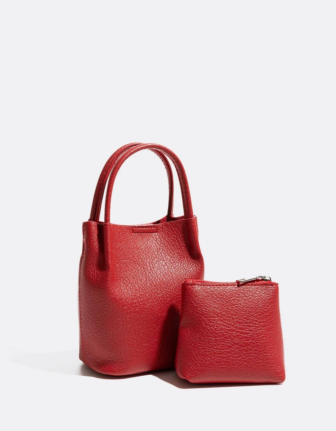 Vegan Bucket Hand Bag Crossbody Bag: Red