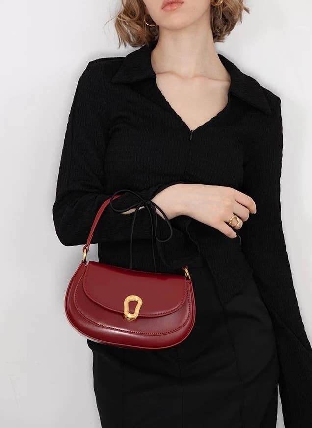 Genuine Leather Saddle Shoulder Crossbody Bag: Bordeaux