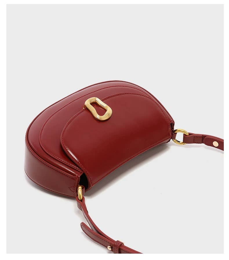 Genuine Leather Saddle Shoulder Crossbody Bag: Bordeaux
