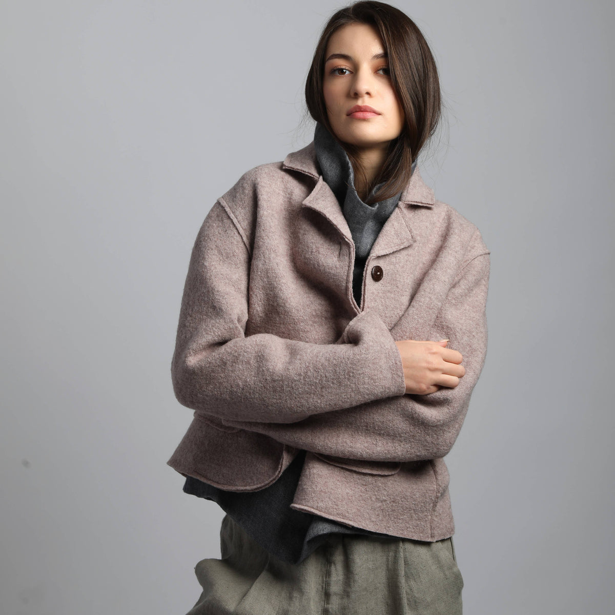 QUINN Blazer in lana cotta: Sand Melange / M