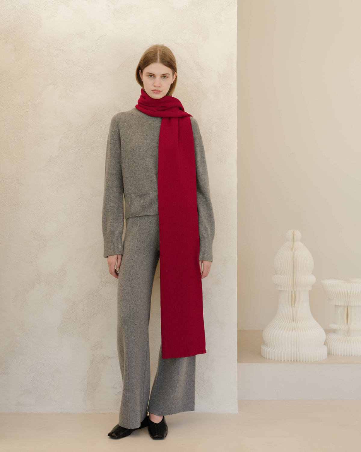 Cashmere Mix Wide-Leg Trousers: Steel Grey / L