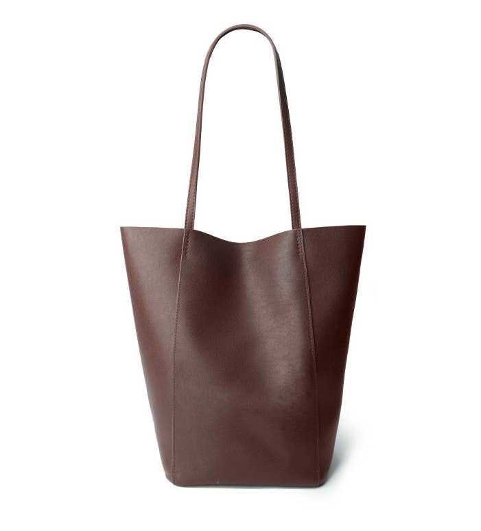 Genuine Leather Minimalism Bucket Shape Shoulder Tote Bag: Black