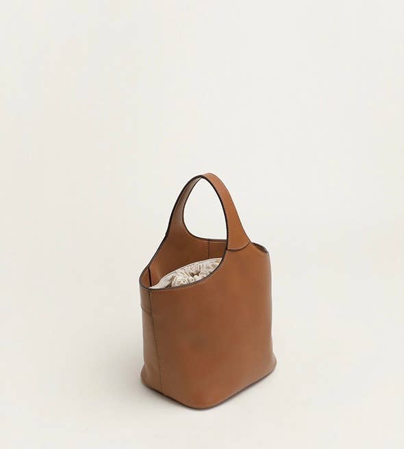 Elle - Minimalism Style Genuine Leather Bucket Shape Bag: Brown