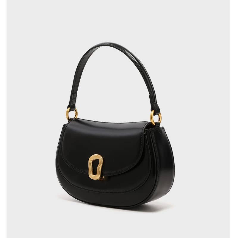 Genuine Leather Saddle Shoulder Crossbody Bag: Black