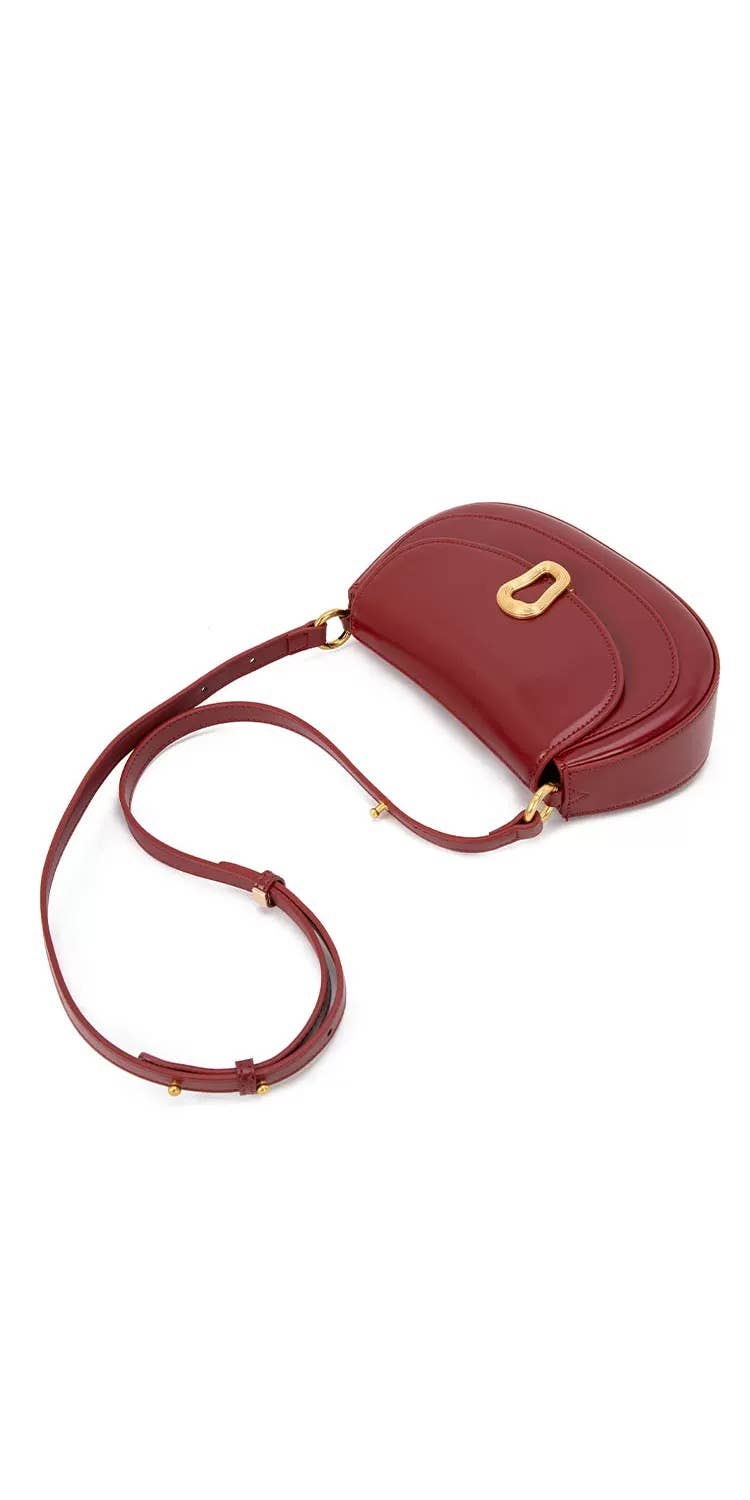 Genuine Leather Saddle Shoulder Crossbody Bag: Bordeaux