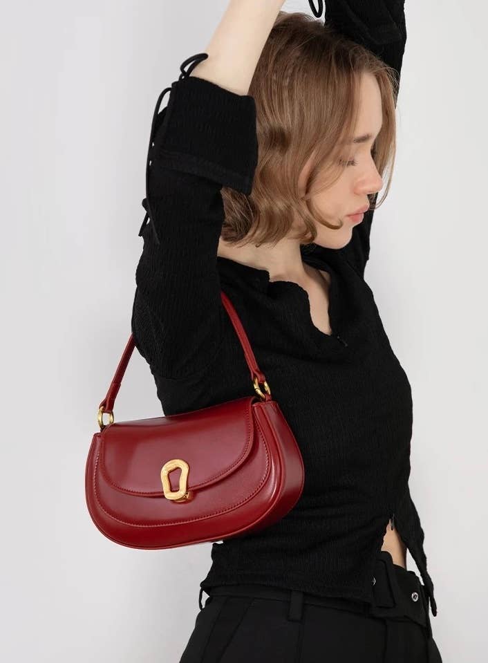 Genuine Leather Saddle Shoulder Crossbody Bag: Bordeaux