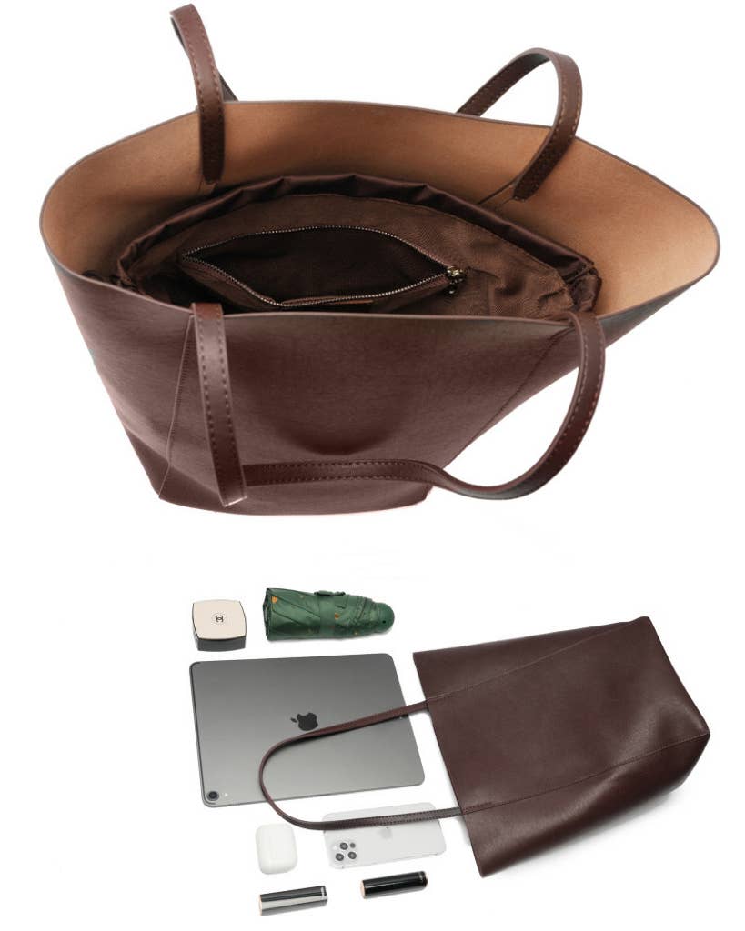 Genuine Leather Minimalism Bucket Shape Shoulder Tote Bag: Black