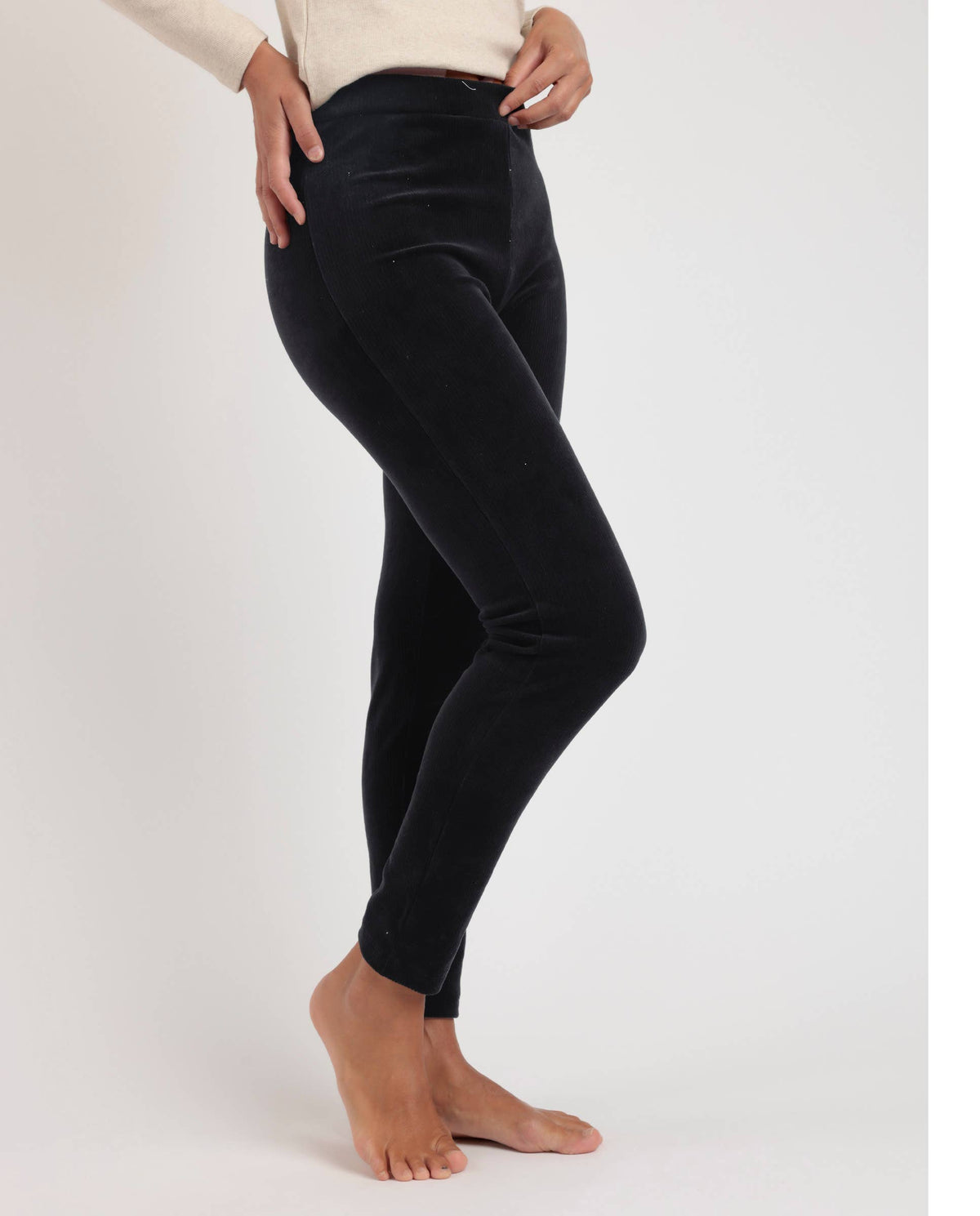 CORDUROY STRETCH TROUSERS: BLACK / S