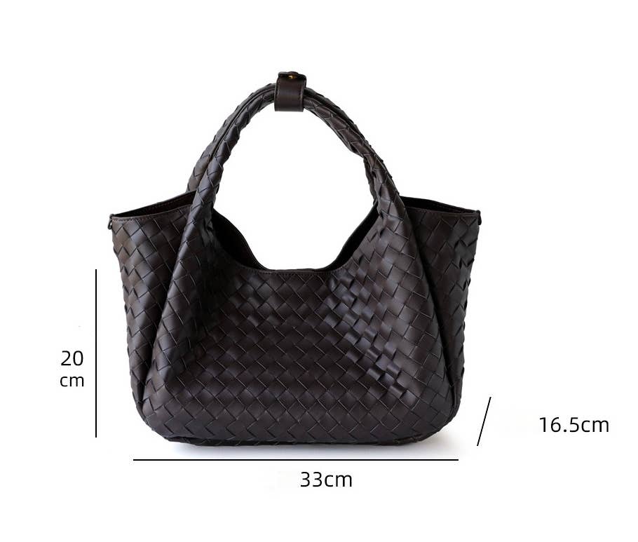 Hand-Woven Leather Bucket Shoulder Bag: Coffee