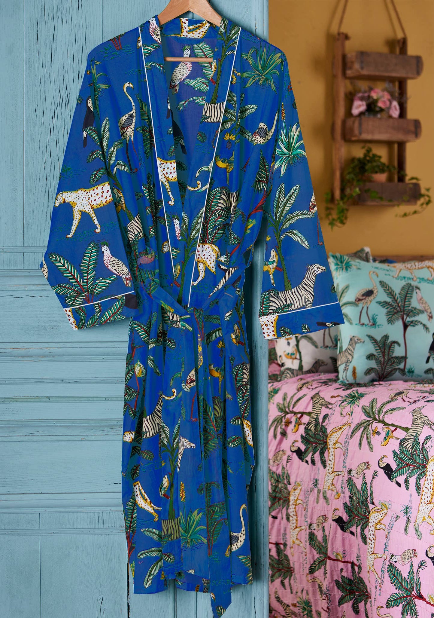 Jungle Print Dressing Gown - Blue: Large/Extra Large(LXL)