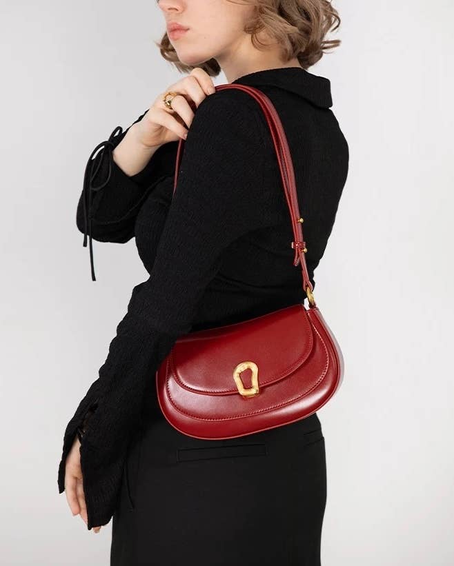 Genuine Leather Saddle Shoulder Crossbody Bag: Bordeaux