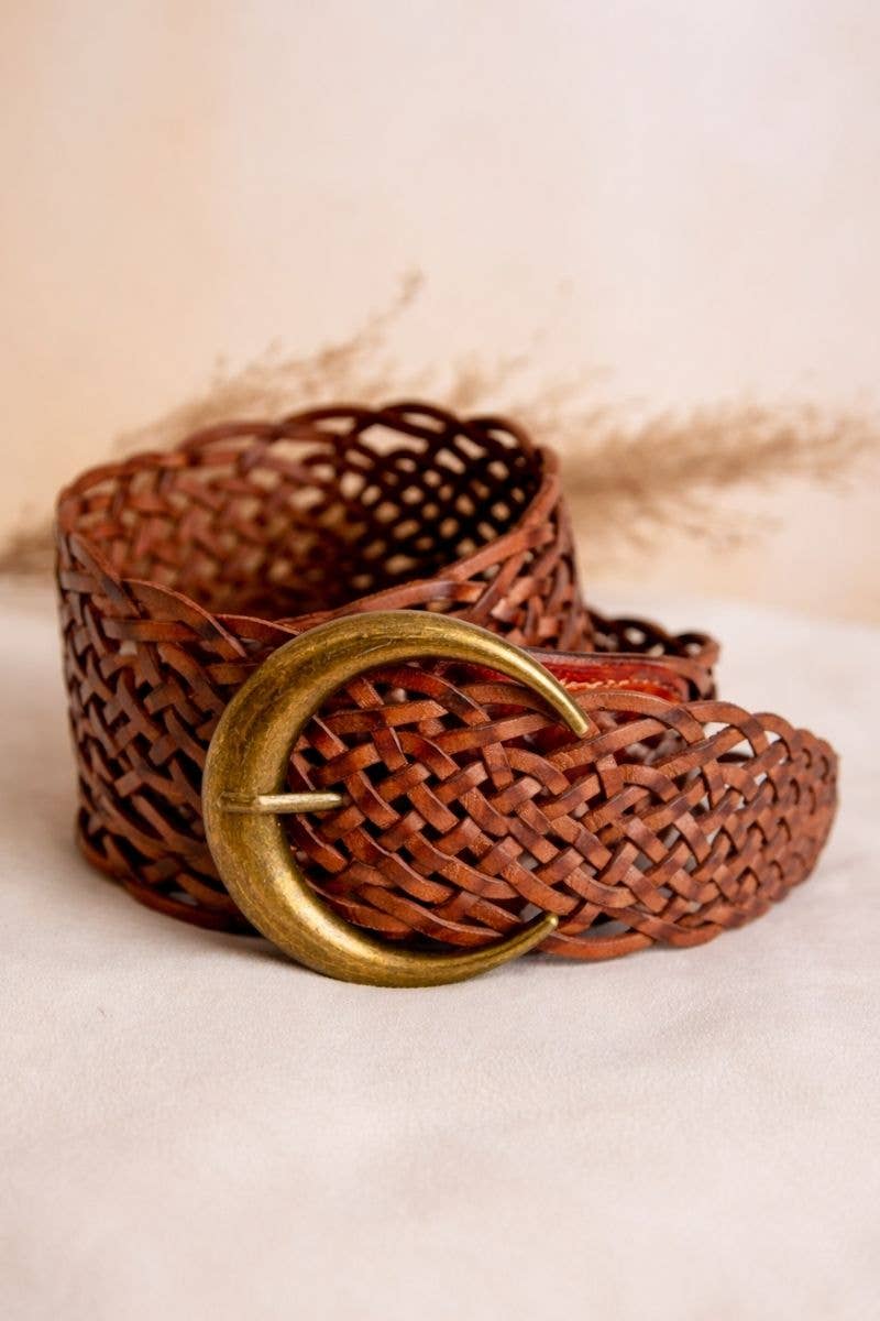 WIDE MOON BROWN LEATHER BELT