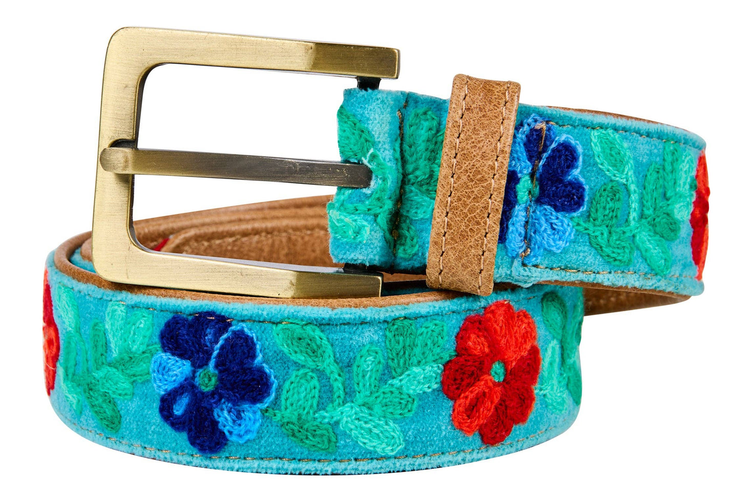 Skagit - Embroidered Belt Size 100 Light Blue Background: MULTICOLOUR / LEATHER, COTTON