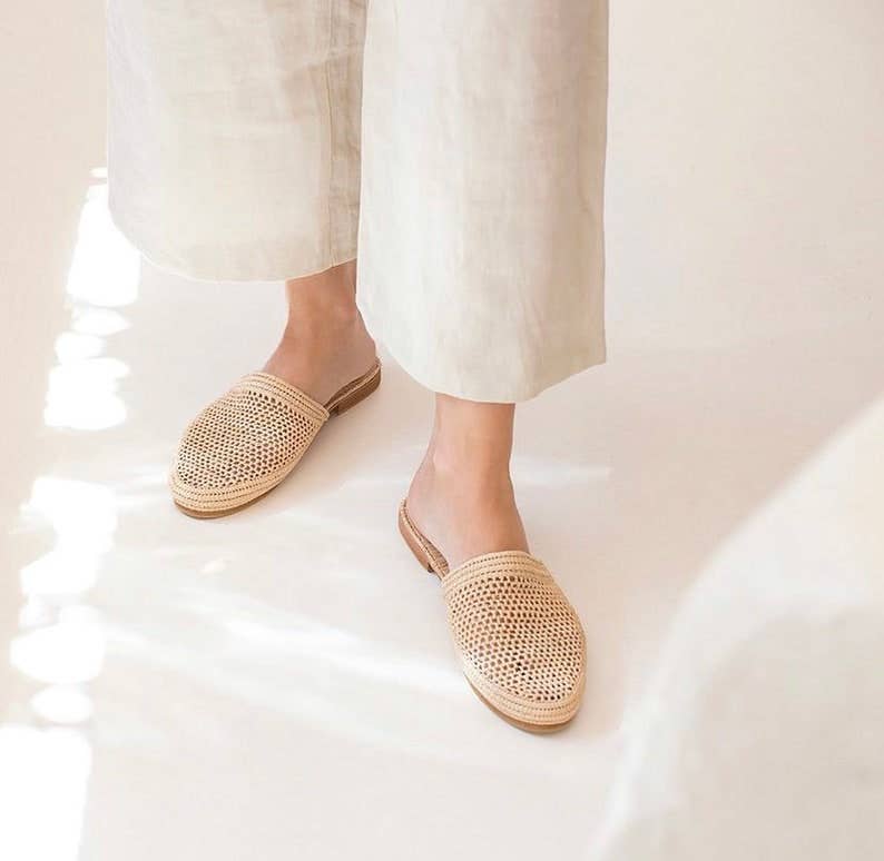 Raffia Sandals Handmade in Morocco, Raffia Shoes Boho Sandal: 6 US