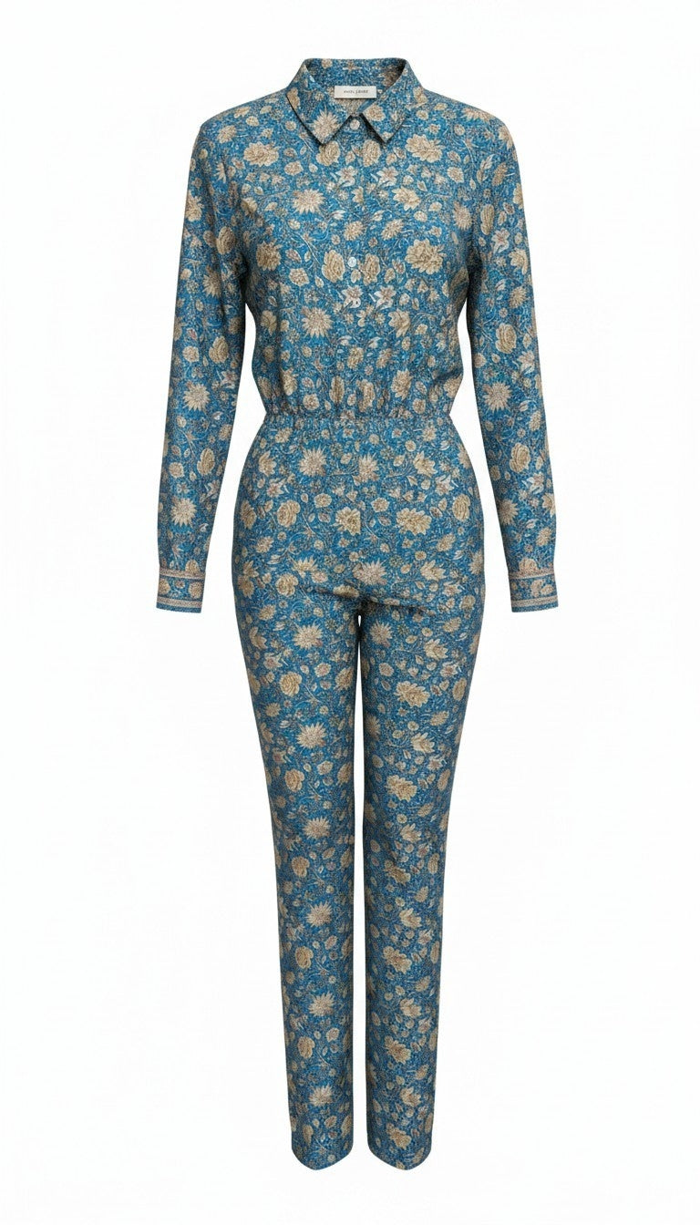 Tuta jumpsuit fatta a mano azzurra I Was a Sari sustainable fashion, M