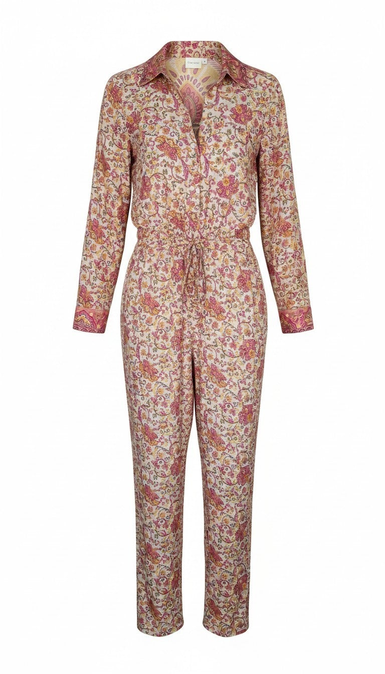 Tuta jumpsuit fatta a mano crema e rosa I Was a Sari sustainable fashion, M