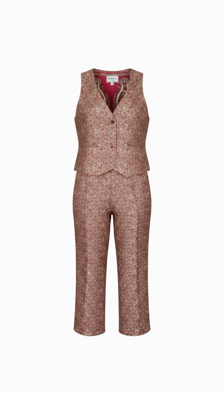 Set coordinato grigio e rosso I Was A Sari sustainable fashion sets, M